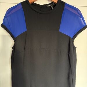 Maje Black and Blue Sheer Sleeve Color Block Blouse